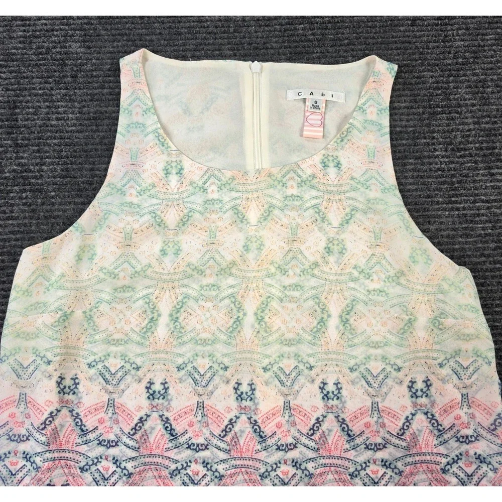 Cabi Sleeveless Dress Womens Small Multicolor Excellent Geometric Tiered